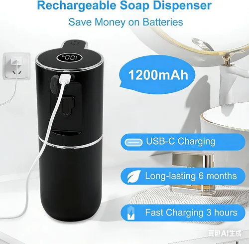 Vista 6 de Dispensador automático de jabón, dispensador de jabón de manos espumoso de 6 niveles, dispensador de jabón para platos sin contacto para cocina