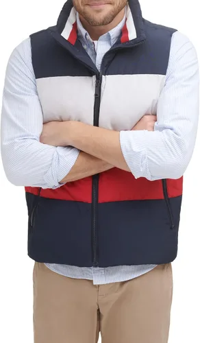 Vista 4 de Tommy Hilfiger Chaleco acolchado con cuello alto para hombre, medianochehielorojo, talla XXL, Medianochehielorojo, XXL