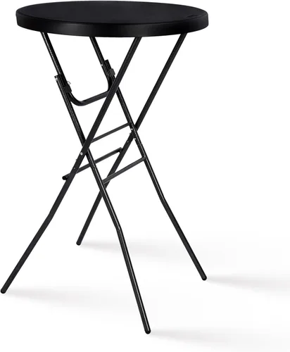 Vista 11 de Byliable Mesa de cóctel redonda de 24 pulgadas, mesa de bistró plegable de altura alta con patas extraíbles, plástico portátil para interiores