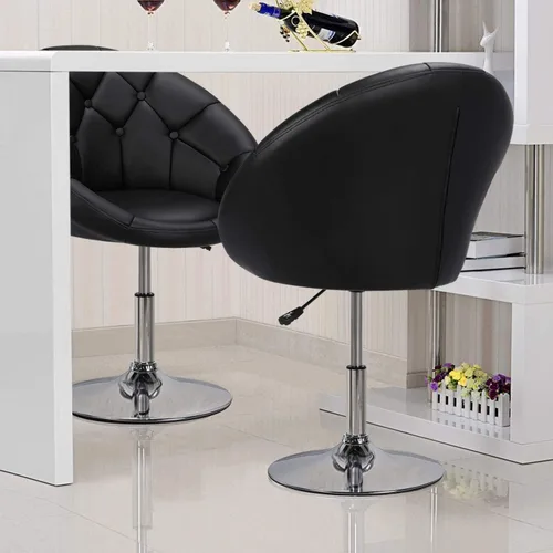 Vista 9 de Yaheetech Silla contemporánea con respaldo tapizado redondo, altura ajustable, giratoria, moderna, para tocador, negra