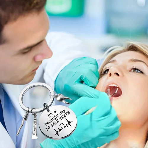 Vista 9 de CHOORO Llavero dental con texto en inglés It's a Beautiful Day to Save Teeth