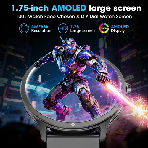 Vista 5 de Reloj inteligente, reloj inteligente AMOLED de 1.75 pulgadas para hombres y mujeres (respuesta/hacer llamadas), rastreador de actividad física