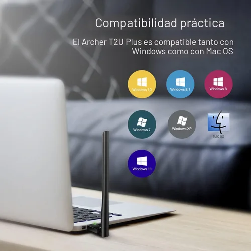 Vista 4 de TP-Link Adaptador de WiFi USB AC600 para PC (Archer T2U PLUS) - Adaptador de red inalámbrica para escritorio con 2.4GHz, antena de doble banda