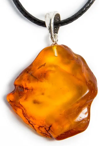 Vista 2 de Colgante para mujeres y hombres, ámbar báltico auténtico sin pulir, collar de cordón con cierre (color miel pequeño), pequeño y más grande, Gema