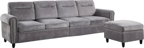 Vista 8 de Sofá modular en forma de L beige con otomana móvil para sala de estar, 106