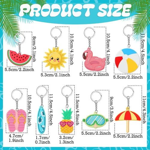 Vista 2 de Yinkin 36 llaveros para fiesta de verano, playa, flamenco, piña, tortuga, tabla de surf, para verano, piscina, recuerdo temático, suministros