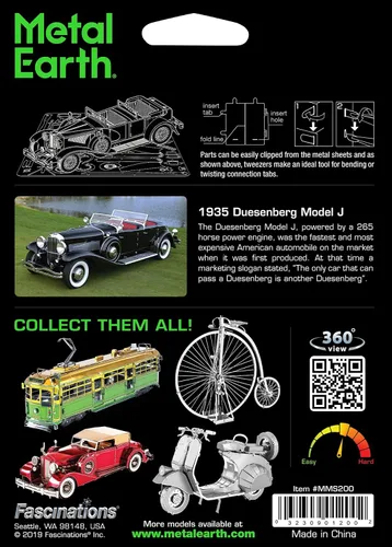Vista 2 de Metal Earth Fascinations 1935 Duesenberg Modelo J 3D Kit de modelo de metal con pinzas