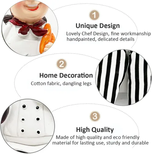Vista 6 de KiaoTime Juego de 2 figuras de chef para decoración de cocina del hogar, pan y vino con patas colgantes, estatua para estantes de cocina, armario