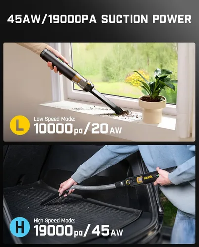 Vista 5 de Fanttik Slim V10 APEX - Aspiradora inalámbrica para automóvil, mini aspiradora portátil 4 en 1, potencia de succión de 19 kPa, pantalla digital Negro