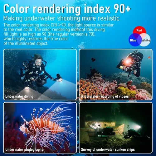 Vista 3 de B15 Luz de Buceo Subacuática 8000 Lúmenes Luces de Vídeo Subacuáticas 80m Luz de Buceo para Deportes Bajo el Agua, Filmación Submarina y Fotografía