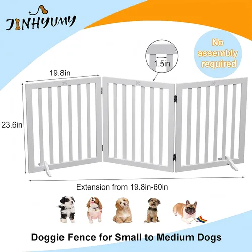 Vista 3 de Puerta para Perros de Madera Independiente para Mascotas de 3 Paneles de 23.6" de Altura Blanca Cercas Interiores para Perros, Puerta de Casa