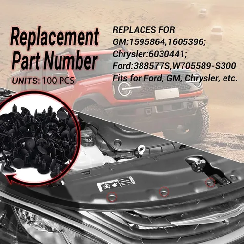 Vista 4 de 100 clips de sujeción para guardabarros y protector de parachoques para GM #1605396, 1595864; Chrysler 6030441; Ford 388577S, W705589-S300