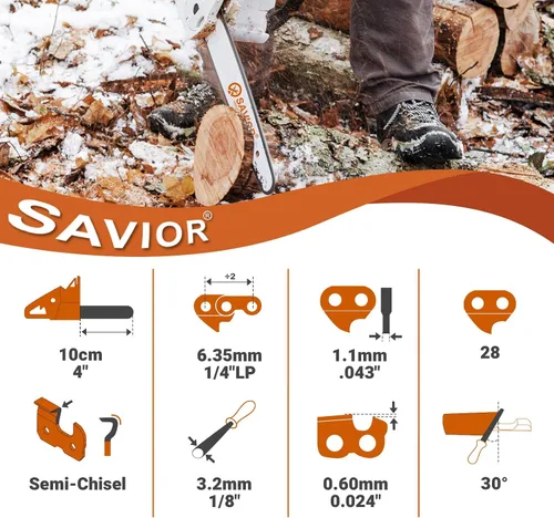 Vista 2 de Savior 4Pack GTA 26 Cadena de Motosierra Mini de 4 Pulgadas de 1/4" LP.043" de Calibre 28 Enlace de Transmisión para Podadora de Hojas Stihl GTA 26