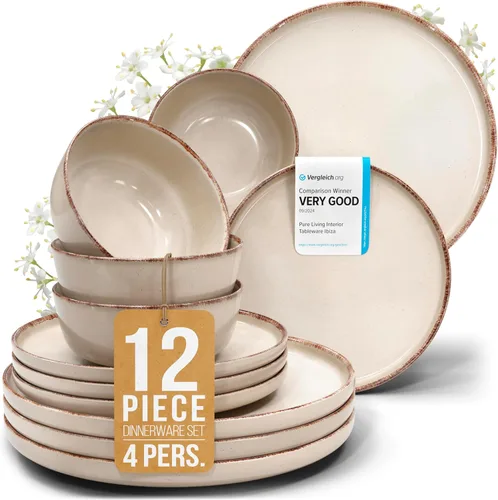 Vista 36 de Juego de vajilla de gres para 4 personas 12 piezas – Juego de platos y cuencos negros mate – Apto para lavavajillas, microondas y resistente a
