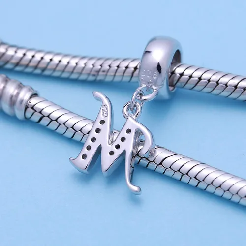 Vista 3 de SoulBeads - Colgantes de plata fina 0,925 de letra inicial, alfabeto A-Z. Dije con cristales compatibles con brazaletes europeos