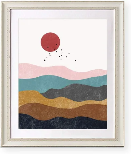 Vista 4 de Arte de pared de montaña, sol y montaña, arte moderno de mediados de siglo, impresión de paisaje, decoración de pared de dormitorio, arte abstracto