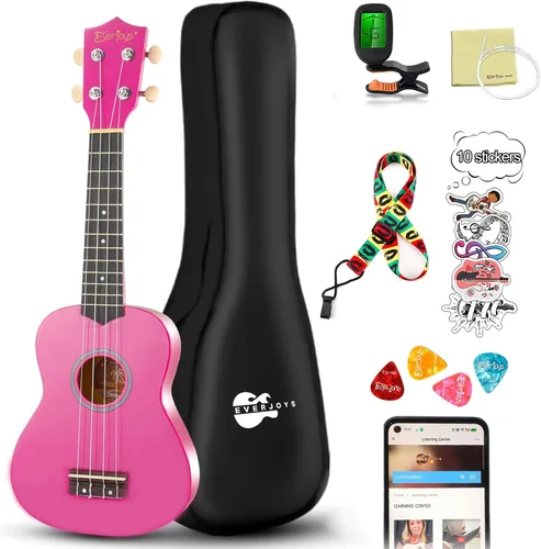 Vista 10 de Kit de ukelele soprano para principiantes de 21 pulgadas con correa de sintonizador de bolsa de concierto en línea gratuita, rápido de aprender