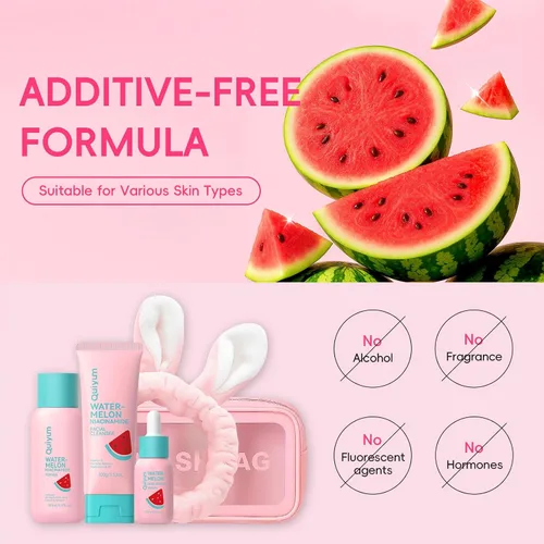 Vista 9 de QUIYUM - Juego de cuidado de la piel de sandía y niacinamida, kit facial brillante de 3 piezas para adolescentes 3-in-1 Daily Routine: Cleanser