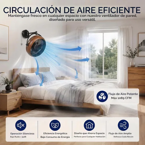 Vista 8 de Wall Mount Fan with Folding Arm 10 Inch Small RV Wall Fan Quiet Oscillating Nogal