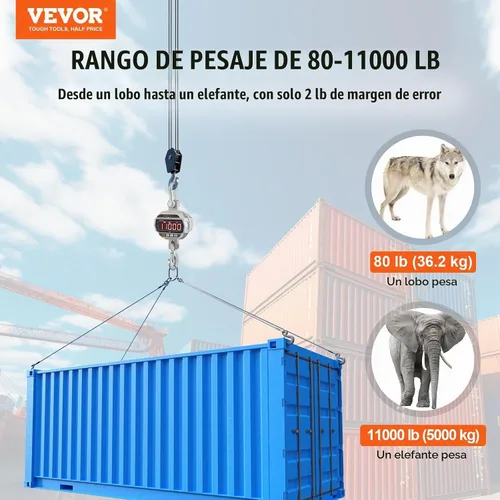 Vista 2 de VEVOR Báscula digital para grúa, 11000 lbs/5000 kg, báscula industrial resistente para colgar con control remoto, carcasa de aluminio fundido