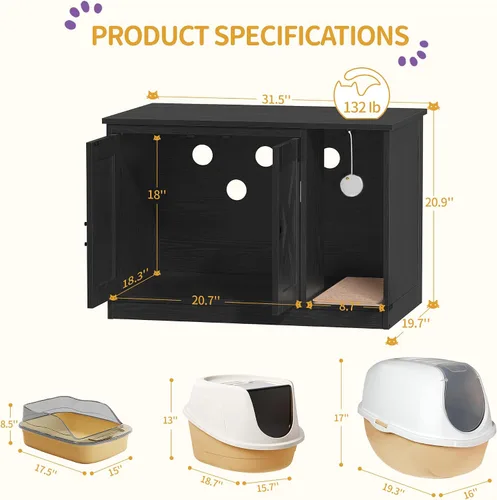 Vista 7 de Hzuaneri Caja de Arena para Gatos con Cerramiento, Mueble de Armario Oculto para Caja de Arena con Campana, Casa Interior para Gatos, Estilo Granja