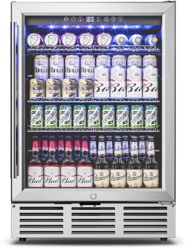 Vista 10 de Feelfunn Refrigerador de bebidas de 15 pulgadas bajo mostrador – Refrigerador de bebidas de 126 latas con puerta de vidrio para cerveza, vino y soda