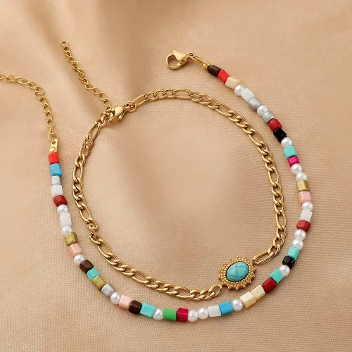 Vista 2 de Ankle Bracelets for Women, 14K Gold Plated Dainty Layered Foot Chain Initial Ankle Chain Beach Summer Jewelry Gifts for Women Teen Girls