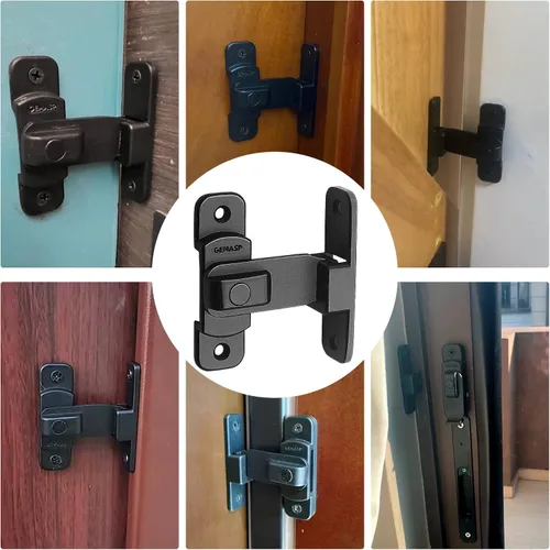 Vista 5 de Pestillo de cerradura de puerta, cerradura de puerta de granero abatible de 90 grados, seguro y portátil para puerta, jardín, baño, garaje, ventana