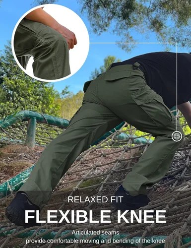 Vista 3 de Pantalones de senderismo para hombre, Ripstop tácticos para hombre, pantalones de trabajo ligeros para hombre, impermeables, BDU para viajes al aire