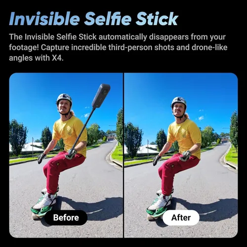 Vista 7 de Insta360 Cámara de acción impermeable X4-8K 360, video gran angular 4K, efecto selfie stick invisible, protectores de lente extraíbles, duración