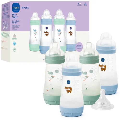 Vista 13 de MAM Biberón ventilado anticólicos de 9 oz Easy Start + para bebés de 2 Azul verdoso
