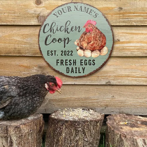 Vista 8 de Letrero de madera de gallinero personalizado para gallinero, diseño de granja esponjosa, varios tamaños, nombre personalizado, título y cita