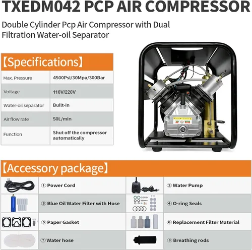 Vista 4 de TUXING Compresor de aire Pcp de 4500 psi, compresor de alta presión Pcp para tanque de buceo, compresor de buceo para llenado de tanque de buceo