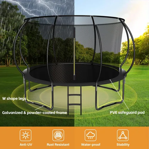 Vista 4 de Zevemomo Trampolín para niños y adultos, trampolín recreativo para niños de 14 pies con red de seguridad y escalera, trampolines recreativos al aire