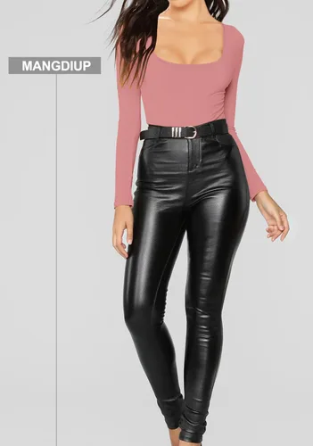 Vista 185 de MANGDIUP Body esencial para mujer, cuello redondo, manga larga, ajustado, elástico, de algodón y elastano