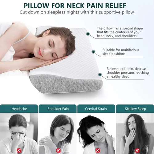 Vista 24 de ZAMAT Almohada de espuma viscoelástica para aliviar el dolor de cuello, almohada cervical ergonómica ajustable para dormir, almohada ortopédica