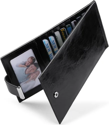 Vista 3 de Cartera de piel auténtica para mujer, con cremallera larga con cremallera RFID