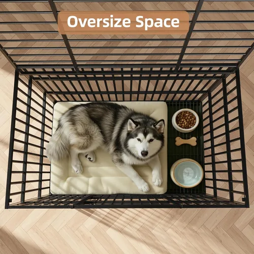 Vista 7 de VOWNER Jaula de perro indestructible resistente de 48 pulgadas, jaula para perros a prueba de escapes con 4 ruedas con cerradura, jaula para perros