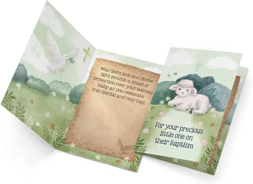 Vista 3 de Prime Greetings Tarjeta de felicitación religiosa para bautismo de bebé, hecha en Estados Unidos, ecológica, tarjeta gruesa con sobre de alta