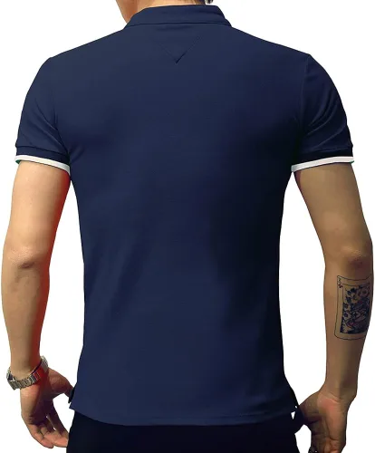 Vista 3 de LOGEEYAR - Polo de piqué para hombre manga corta ajustado de algodón