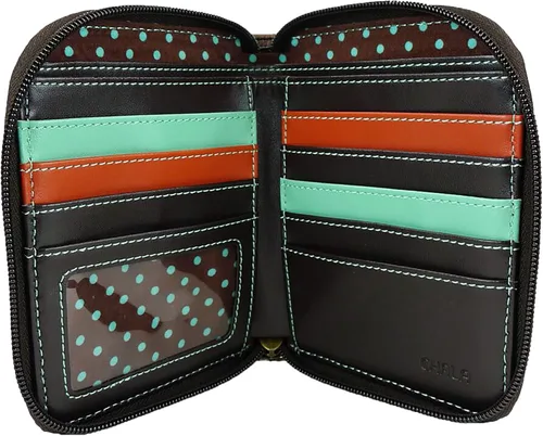 Vista 4 de CHALA Cartera con cremallera alrededor, pulsera, 8 ranuras para tarjetas de crédito, piel sintética resistente