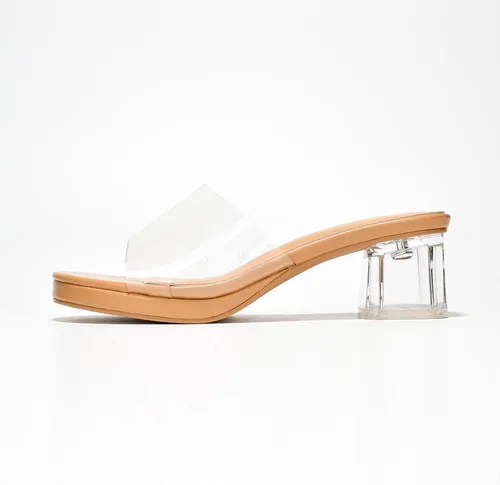 Vista 3 de Cape Robbin Tacones transparentes de bloque bajo para mujer, sandalias transparentes con punta abierta redonda (Anjelic)