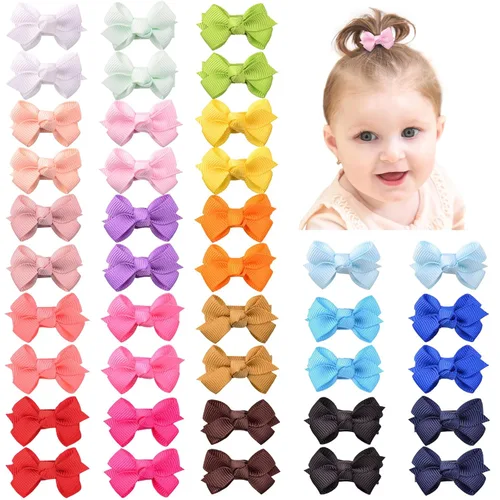 Vista 12 de 40 piezas de clips de lazos para el cabello de bebé de 2 pulgadas para niñas, cinta de grogrén totalmente forrada, clips para el cabello de bebés