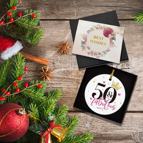 Vista 7 de REWIDPARTY Fabulous - Adornos de cumpleaños número 50, letrero de recuerdo, placa redonda de feliz por 50 años, idea de regalo de cumpleaños