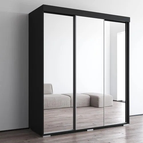 Vista 2 de Meble Furniture Aria - Armario 3D con todas las puertas de espejo, amplio almacenamiento con múltiples estantes, armario moderno para dormitorio, 82