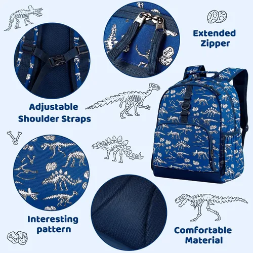 Vista 5 de Choco Mocha Mochila de jardín de infantes de 15 pulgadas para niños, negro(Dinosaur-Black), Escuela