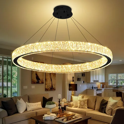 Vista 16 de Araña de Cristal LED Moderna Regulable de 8" Anillo Dorado Luminarias Colgantes para Isla de Cocina Comedor Sala de Estar Oro 1 Anillo 8