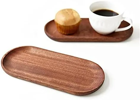 Vista 4 de Juego de 2 mini bandejas para servir joyas y monedas, bandeja ovalada de madera natural para postres, plato pequeño de queso de madera, bandeja