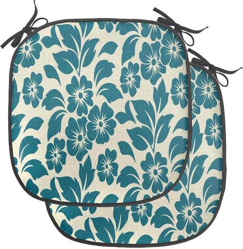 Vista 98 de Ambesonne Cojín de asiento para silla de flores, detalles florales con hojas y remolinos, estampado artístico romántico y vívido y vibrante