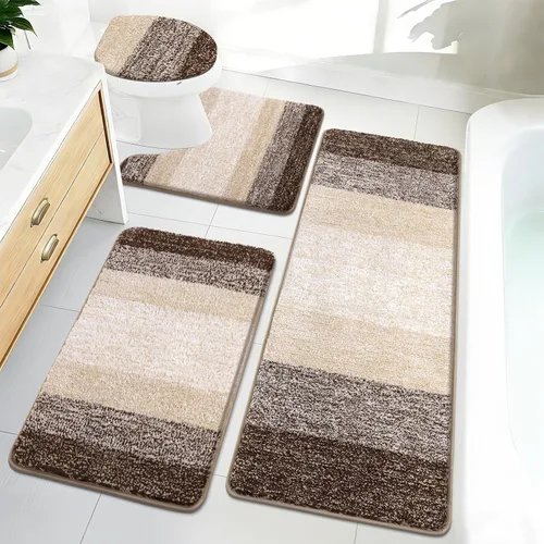 Vista 29 de Bsmathom Juego de 4 tapetes de baño de microfibra de felpa, color beige